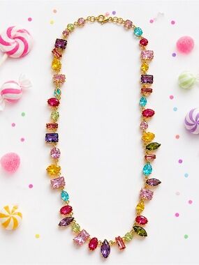 Complimentary Bundle Accent Piece – Colorful Gemstone Necklace Gold Multi Shape